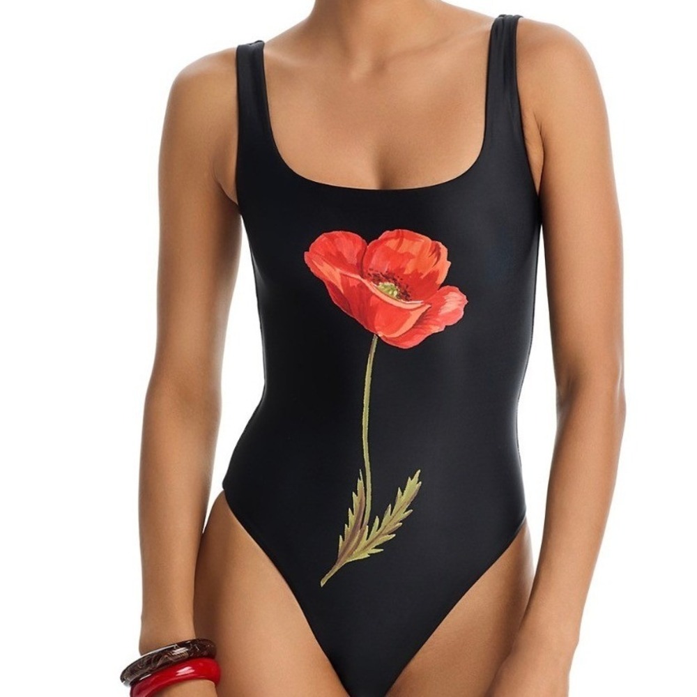 AQUA x Lisa Says Gah Black Floral Poppy One Piece Swimsuit BFL-2210P XS NEW
